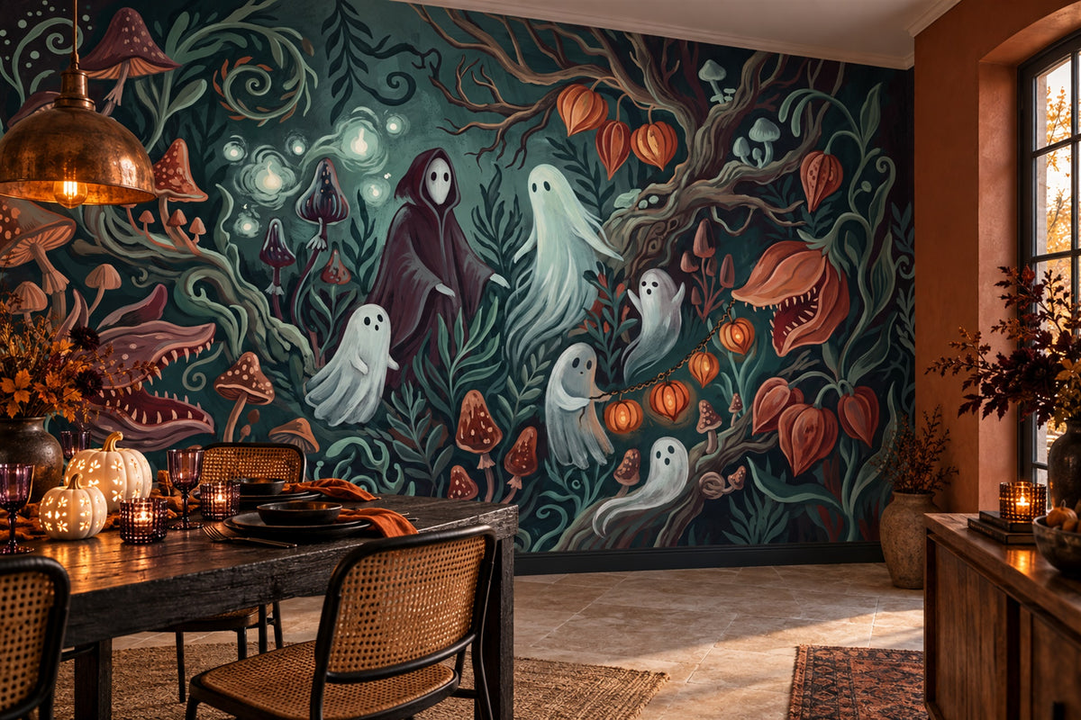 custom teal ghosts wallpaper mural dining peel and stick non woven vinyl removable