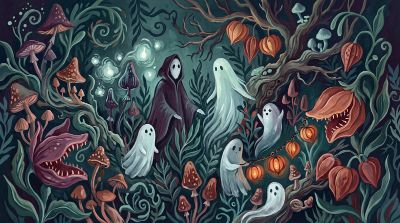 Teal Ghost Garden Halloween Wallpaper Mural