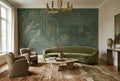 Deep Teal Willow Linework Wallpaper Mural
