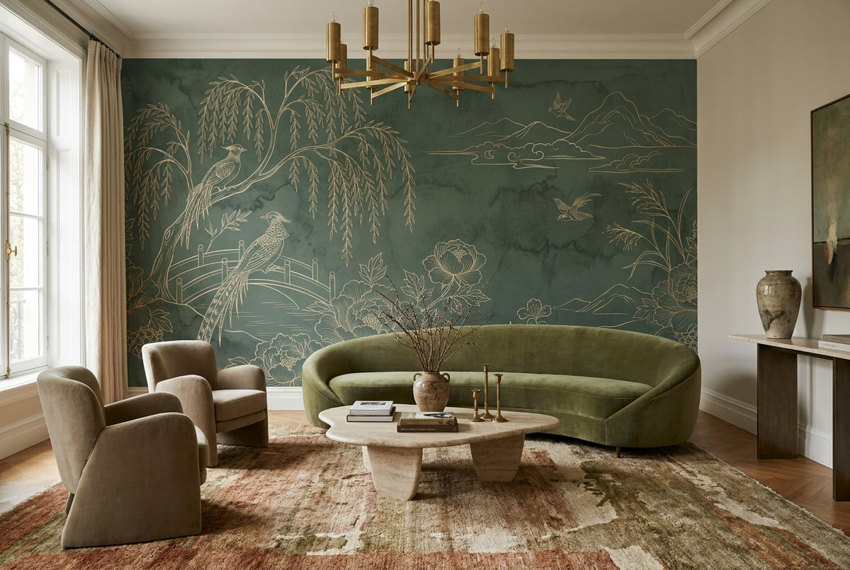custom teal willow wallpaper mural lounge peel and stick non woven vinyl removable