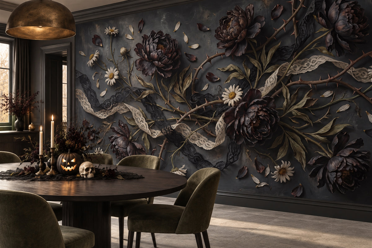 custom vintage black floral wallpaper mural dining stick on non woven vinyl removable