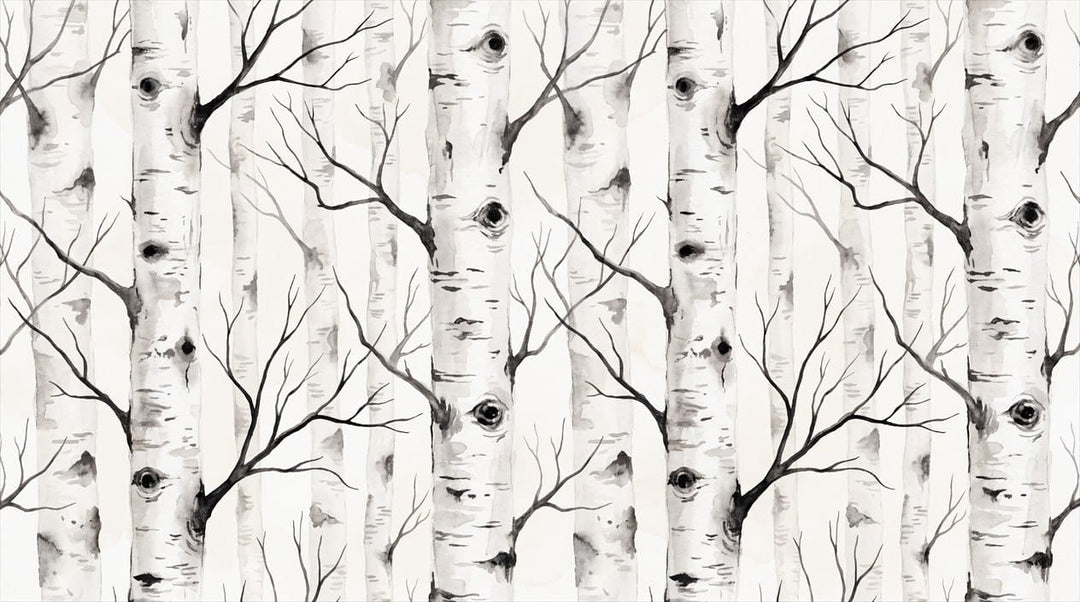 Serene White Organic Nordic Birch Forest Wallpaper Mural in custom