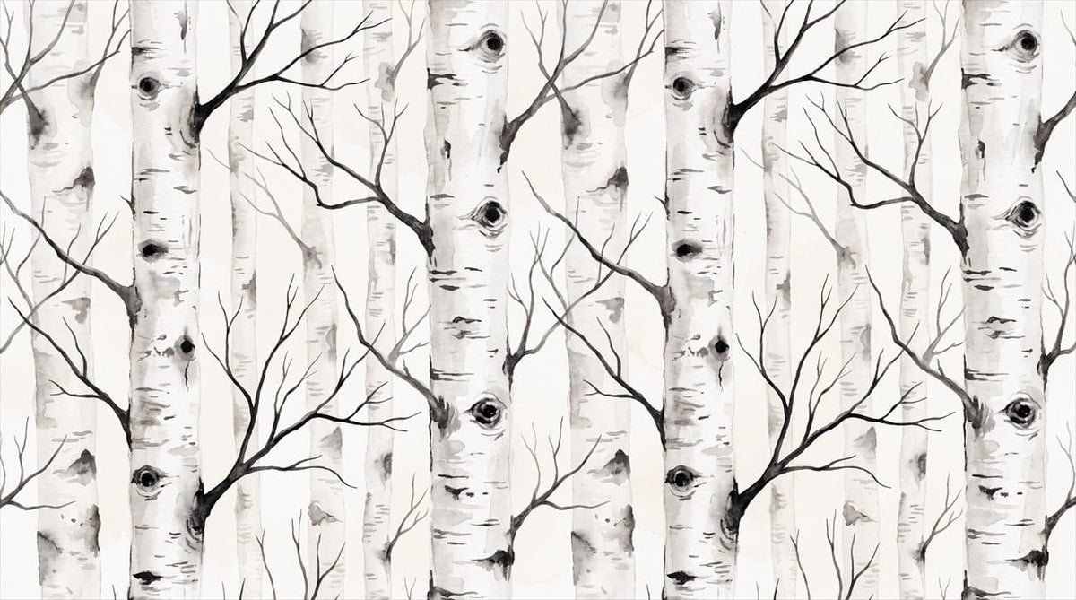 Serene White Organic Nordic Birch Forest Wallpaper Mural in custom