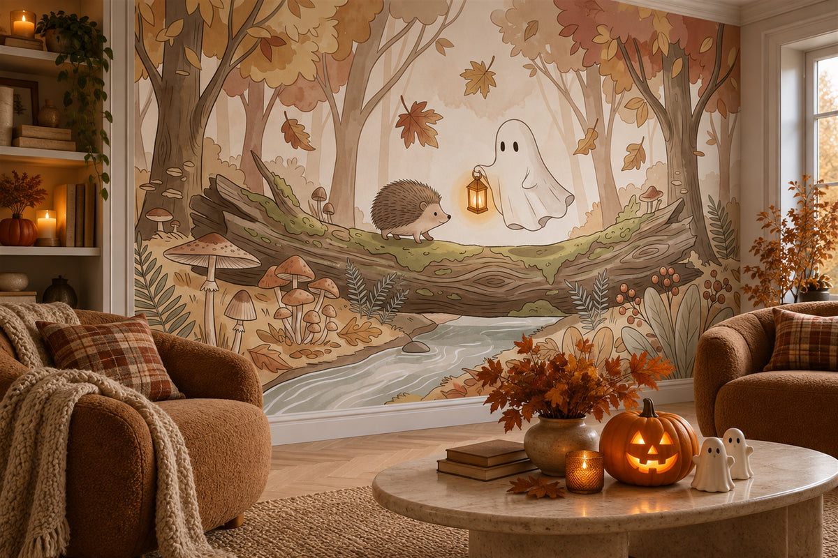 cute beige ghost study custom peel and stick removable non woven vinyl wallpaper mural