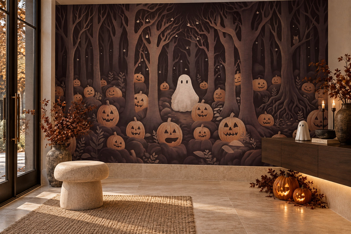 cute brown ghost custom peel and stick wallpaper mural entry removable non woven vinyl