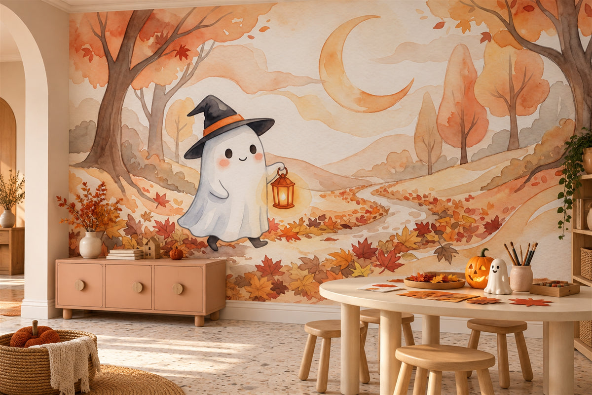 cute peach ghost studio custom stick on removable non woven vinyl wallpaper mural