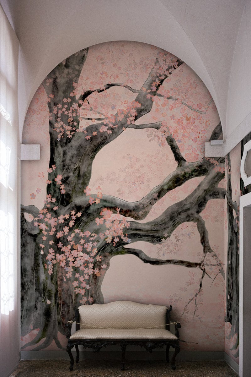 Elegant Cherry Blossom Mural Wallpaper in Soft Pink Japanese ...