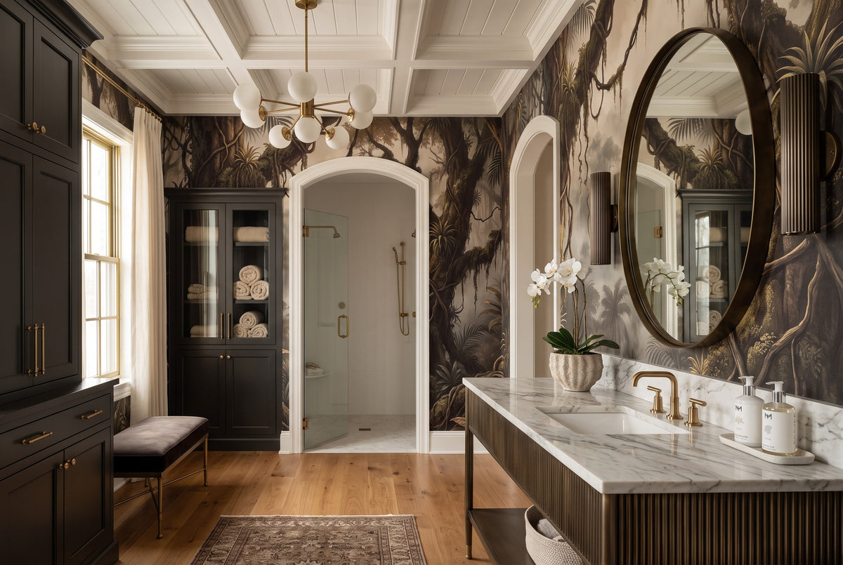 dark forest wallpaper mural custom bathroom sepia stick on vinyl removable non woven