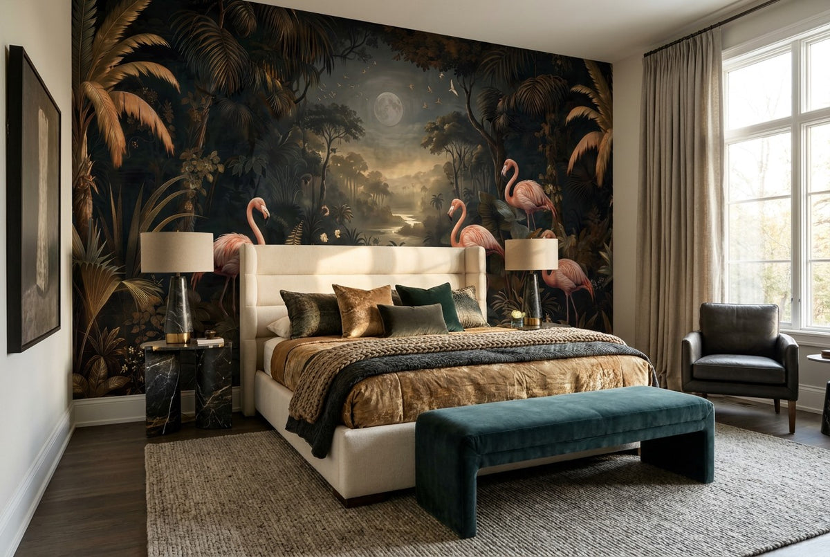dark forest wallpaper mural custom bedroom flamingo stick on vinyl removable non woven