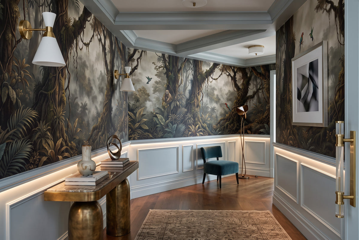 dark forest wallpaper mural custom hallway sepia stick on vinyl removable non woven