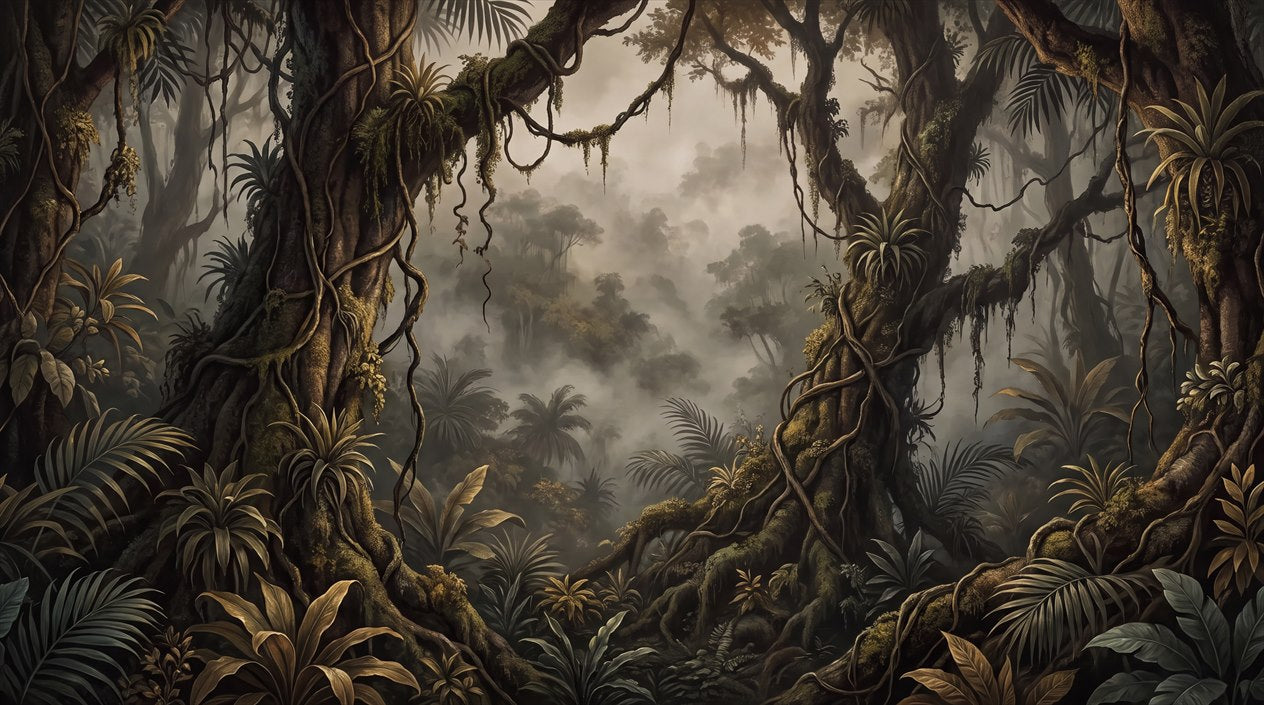 Sepia Tangled Woodland Tunnel Wallpaper Mural