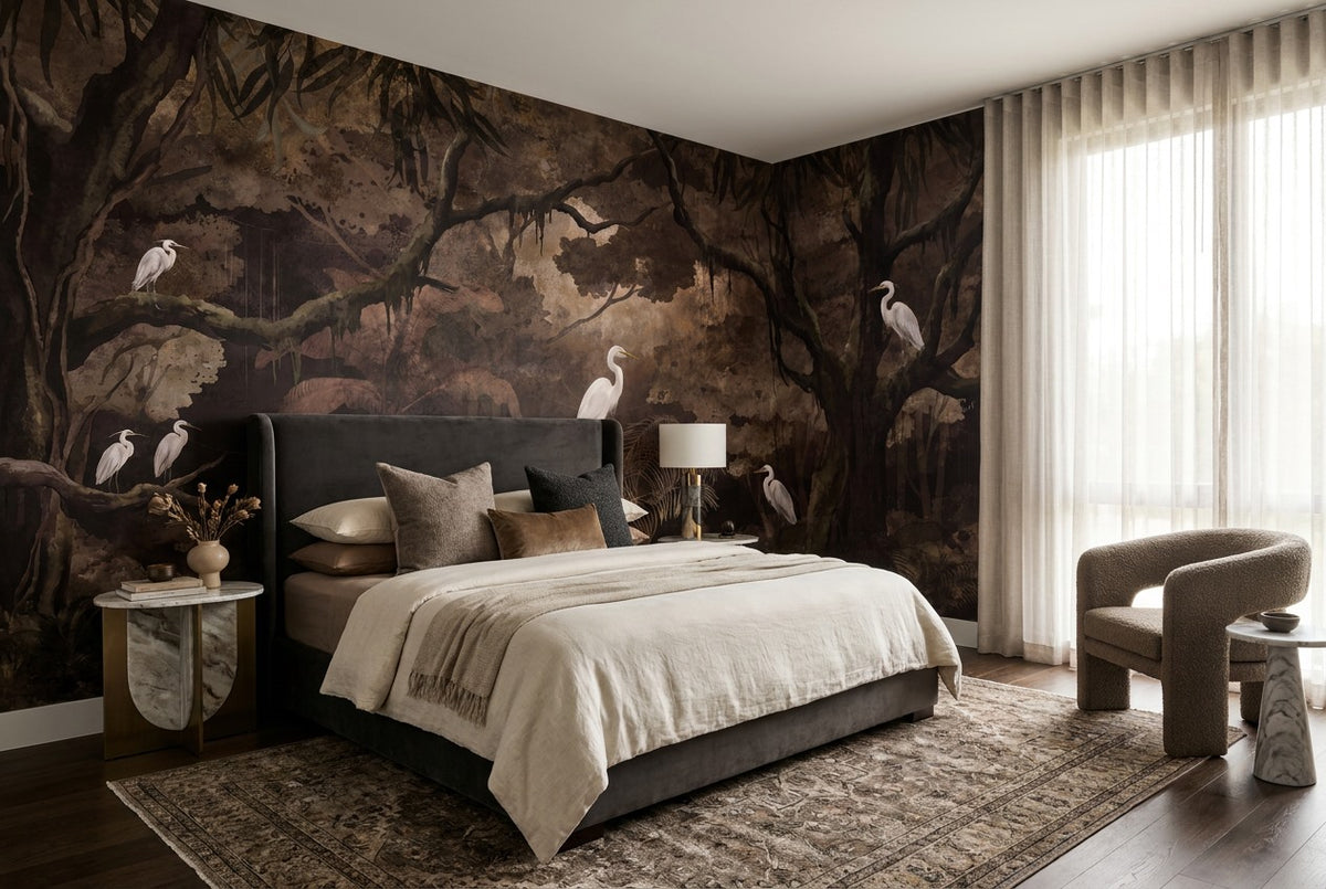 dark forest wallpaper mural egret bedroom custom stick on non woven vinyl removable