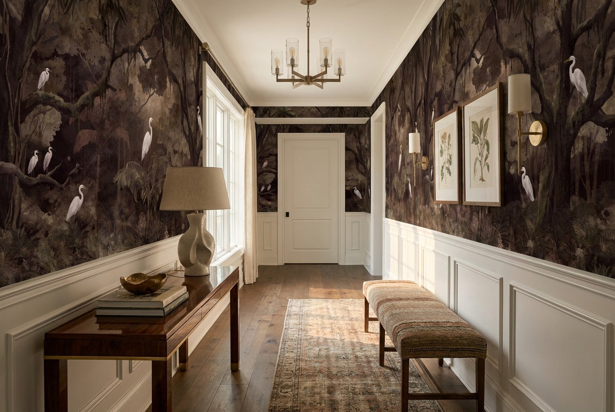 dark forest wallpaper mural egret hallway custom stick on non woven vinyl removable