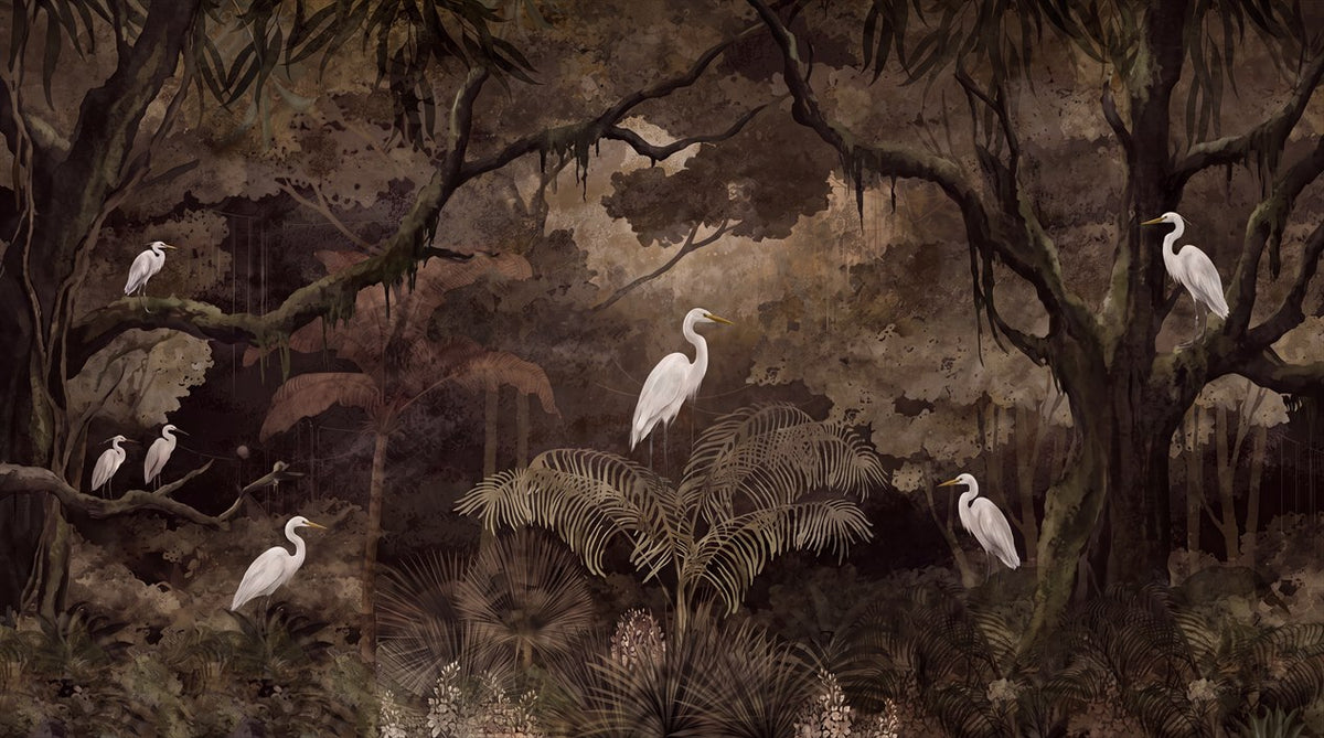 Golden Shadow Woodland Stream Wallpaper Mural