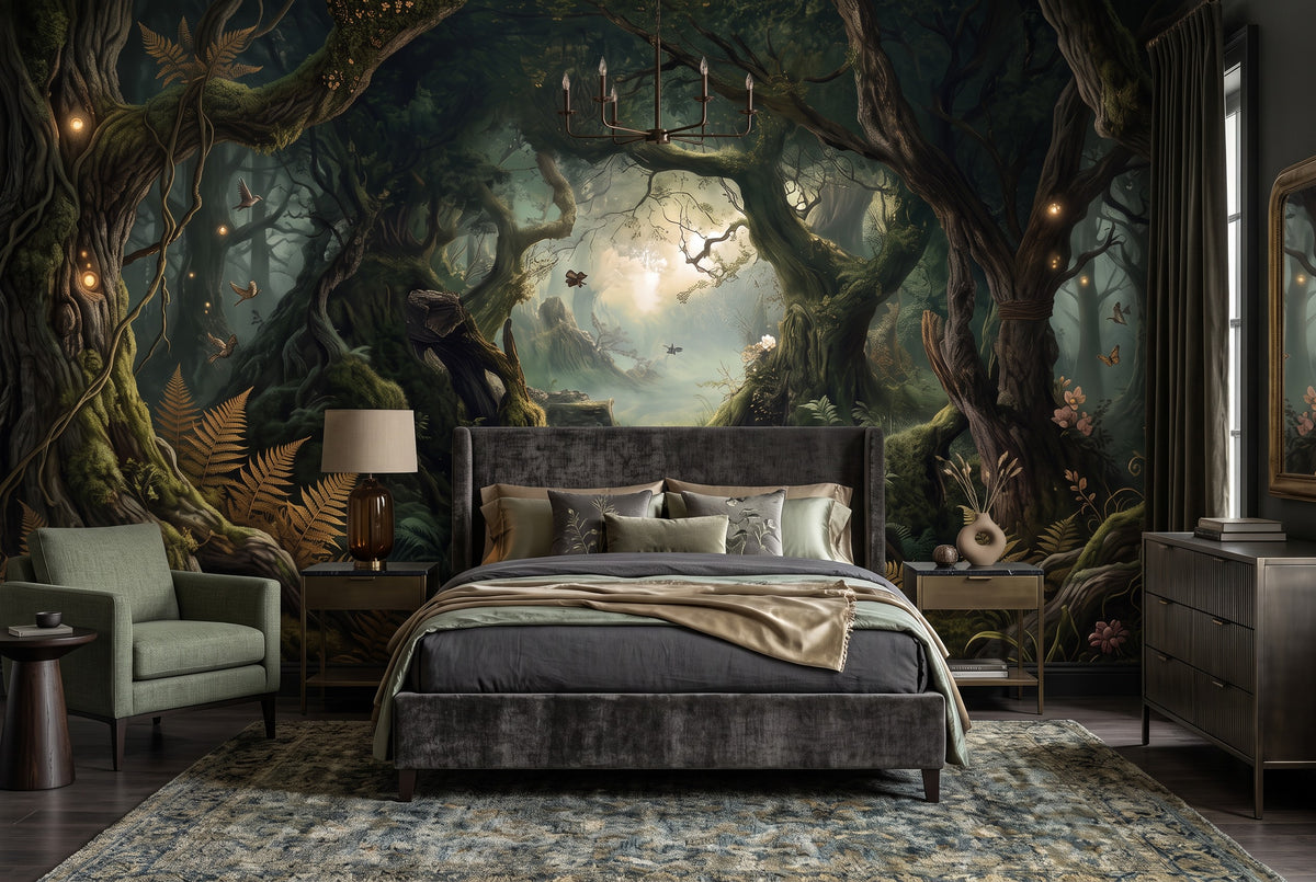 dark forest wallpaper mural moon bedroom custom stick on non woven vinyl removable