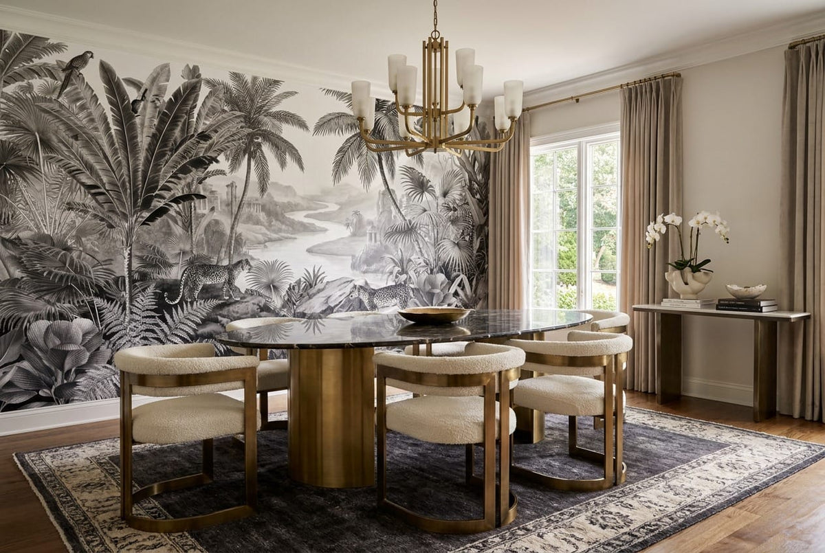 Monochrome Leopard Jungle Landscape Wallpaper Mural in dark