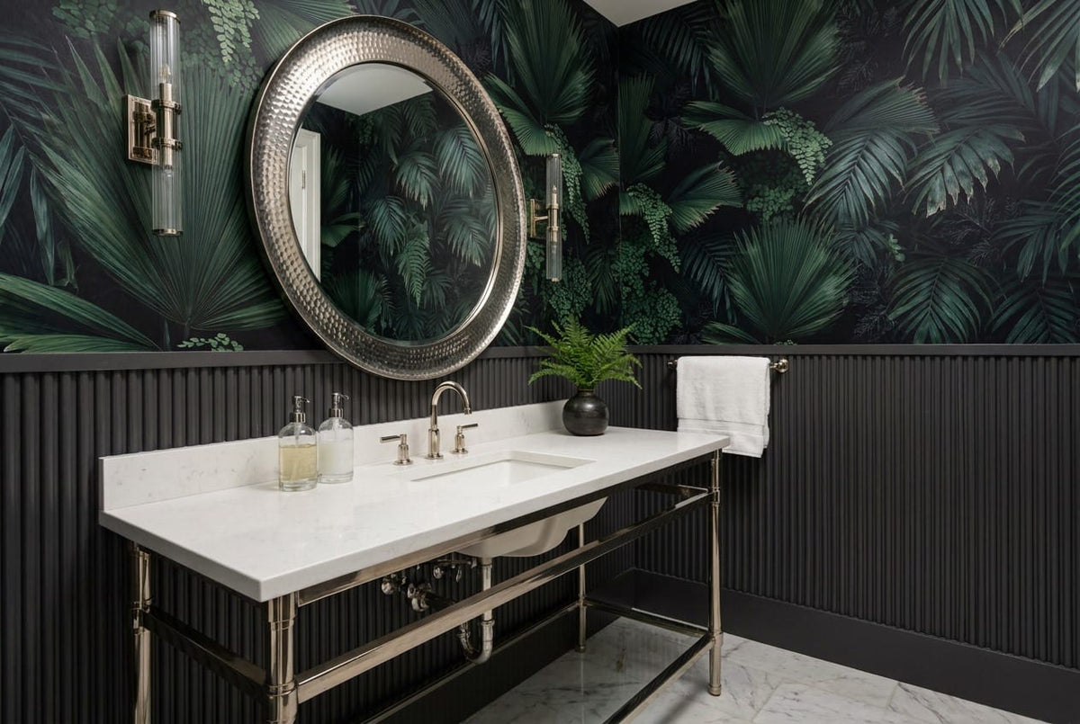 Emerald Palm Fern Dark Jungle Wallpaper Mural in dark