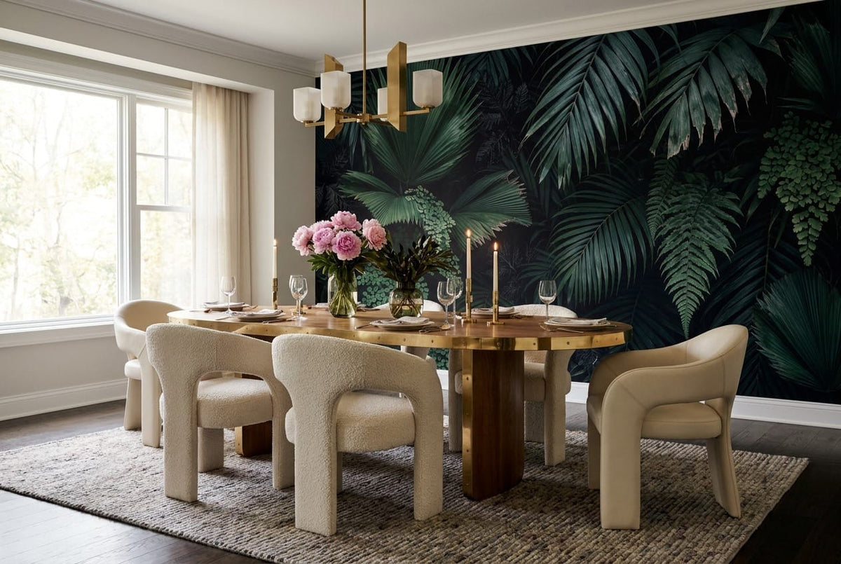 Emerald Palm Fern Dark Jungle Wallpaper Mural in dark