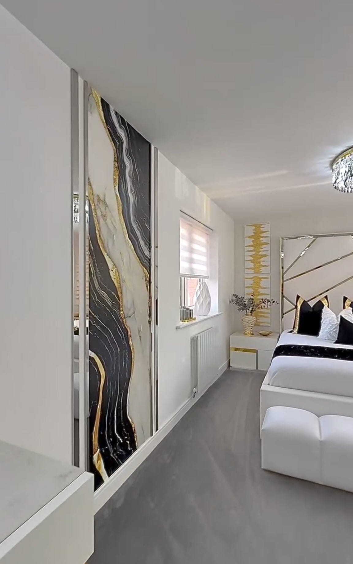 Luxurious Black and White Marble Gold Vein Mural Wallpaper