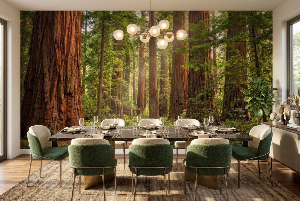Golden Path Ancient Redwood Forest Wallpaper Mural in dining