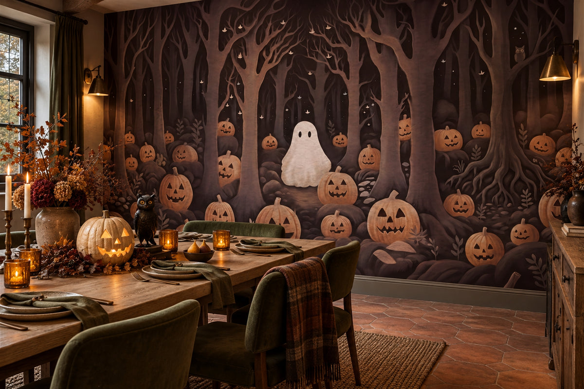 dining cute brown ghost custom non woven vinyl self adhesive removable wallpaper mural