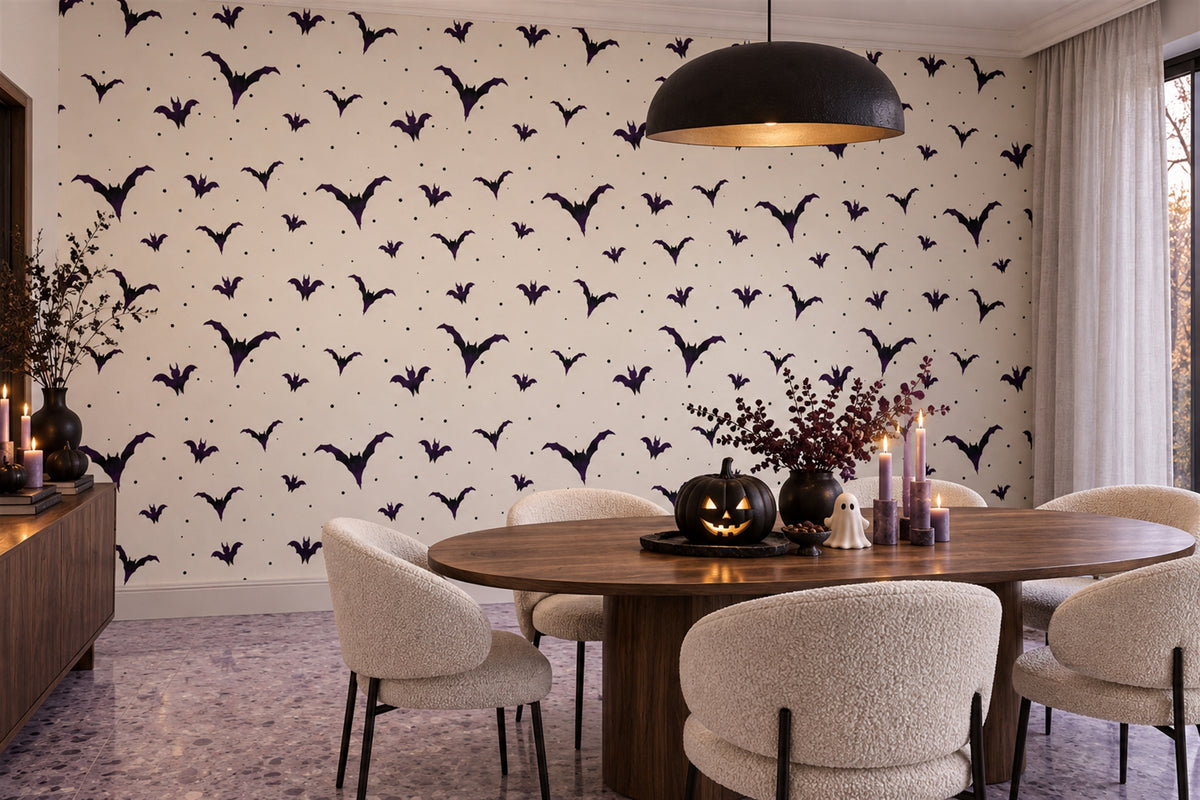 dining halloween purple bats custom non woven vinyl stick on removable wallpaper mural