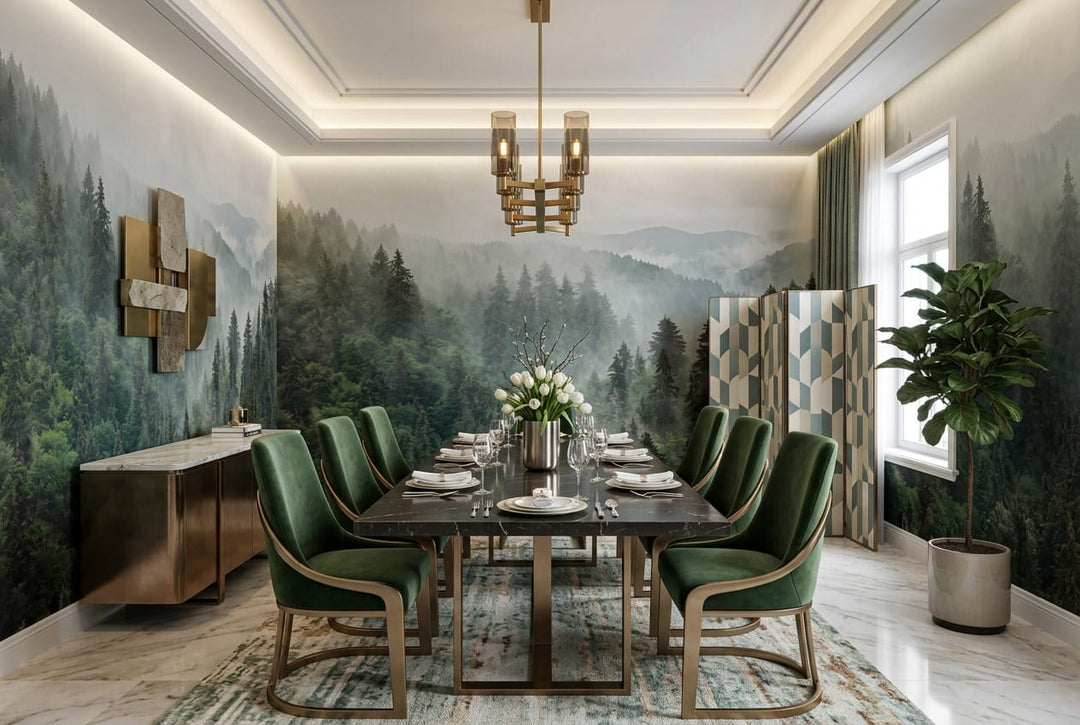 Forest Green Photographic Alpine Misty Forest Wallpaper Mural scene image