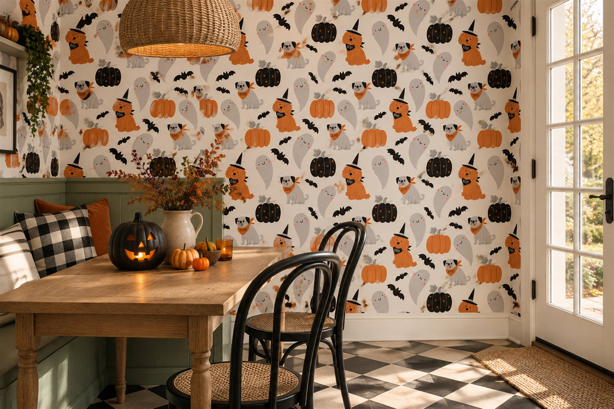 dining orange dogs custom non woven vinyl peel and stick removable wallpaper mural