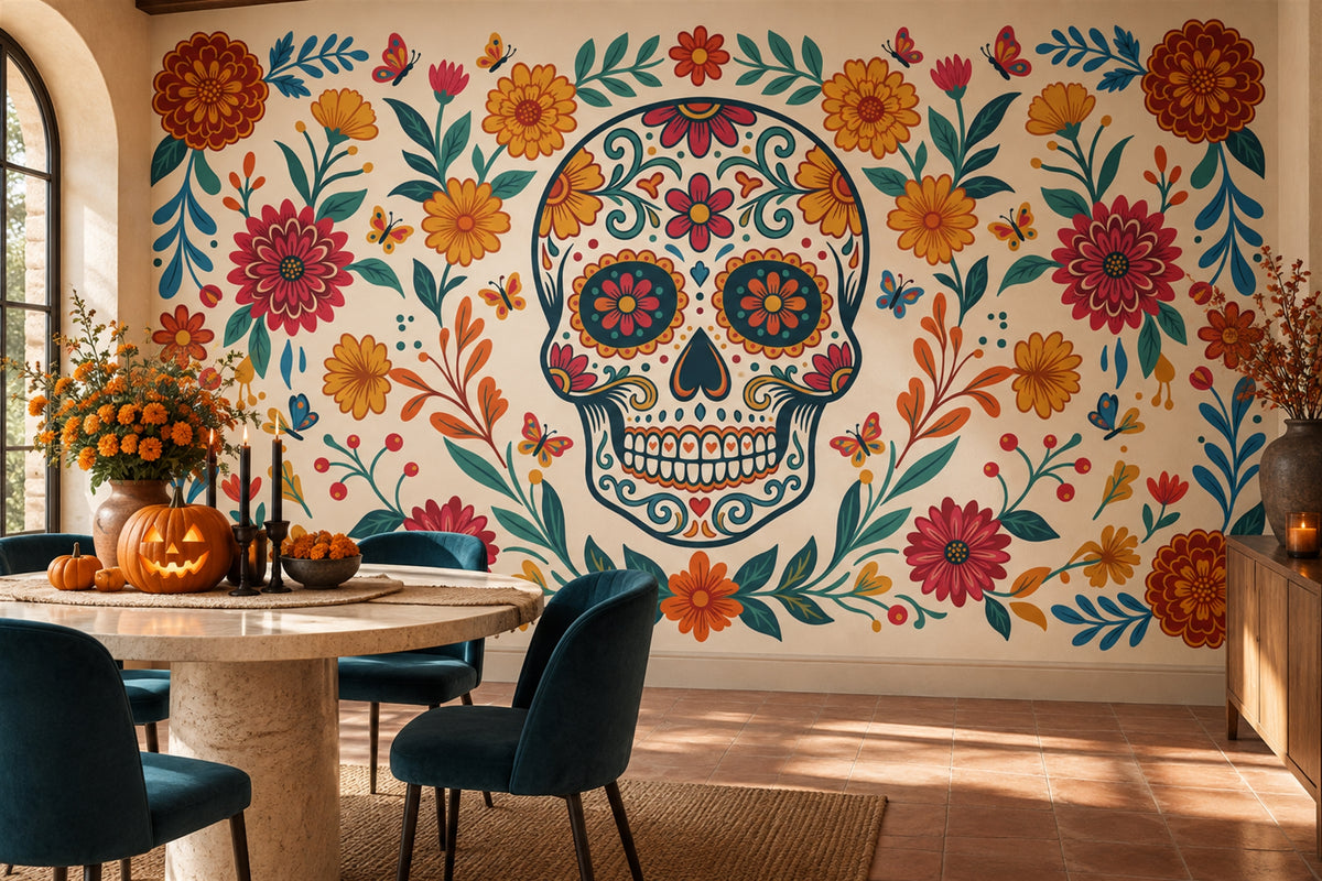dining orange skull custom non woven vinyl peel and stick removable wallpaper mural