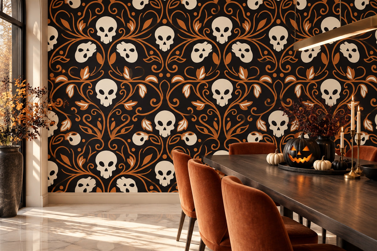 dining orange skulls custom non woven vinyl peel and stick removable wallpaper mural