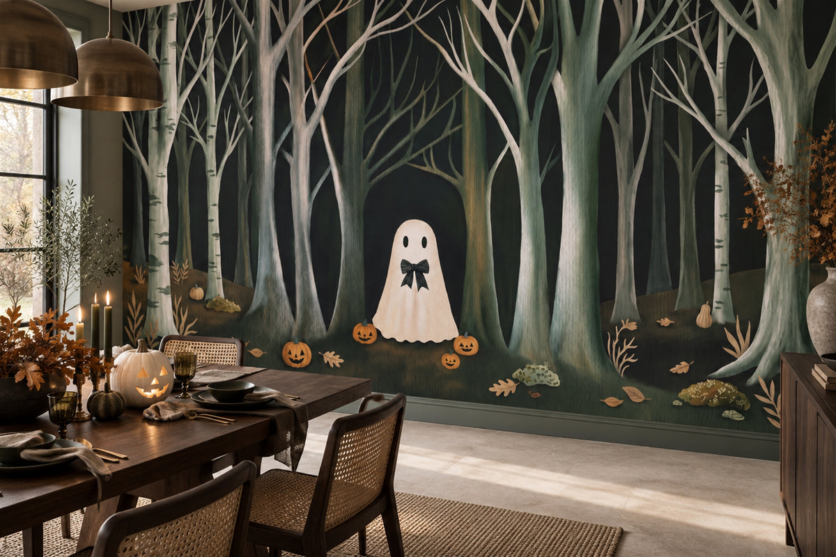 dining room cute teal ghost custom non woven vinyl stick on removable wallpaper mural