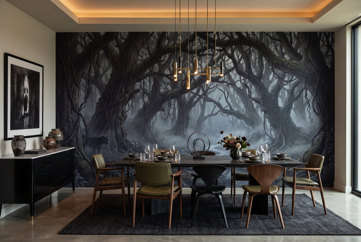 Dark Misty Forest Wallpaper Mural