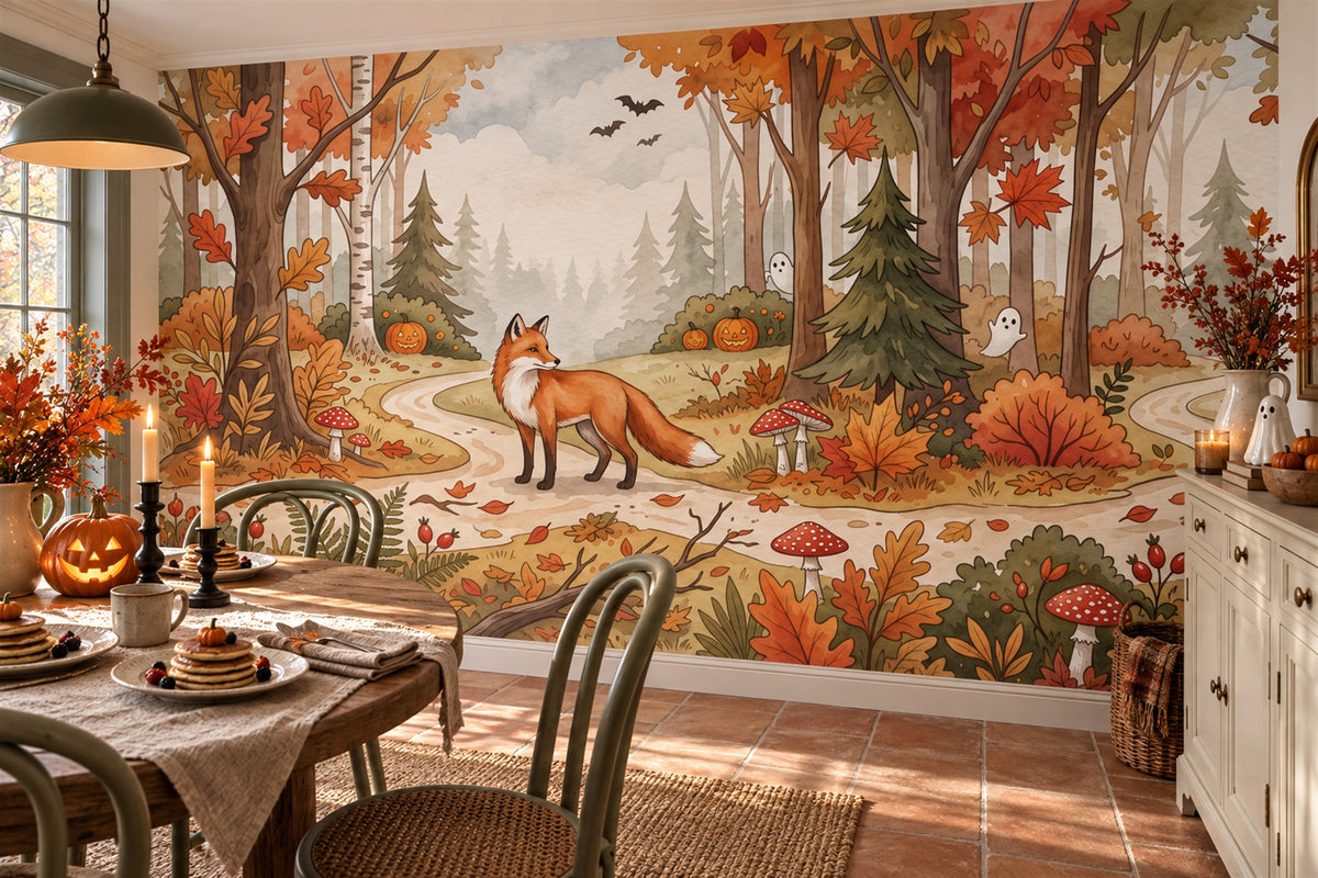 dining room orange woodland custom non woven vinyl stick on removable wallpaper mural