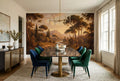 Golden Brown Oil Painting Mediterranean Pine Tree Wallpaper Mural