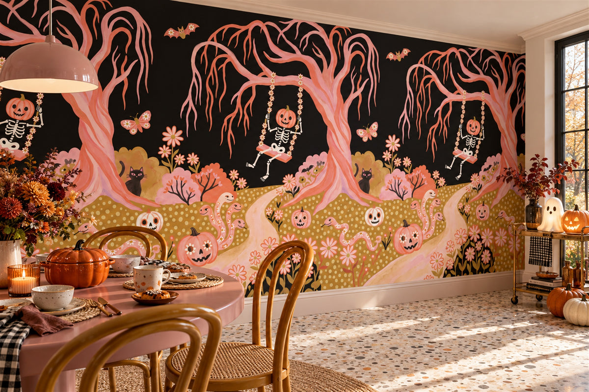 dining scenic pink trees custom non woven vinyl stick on removable wallpaper mural