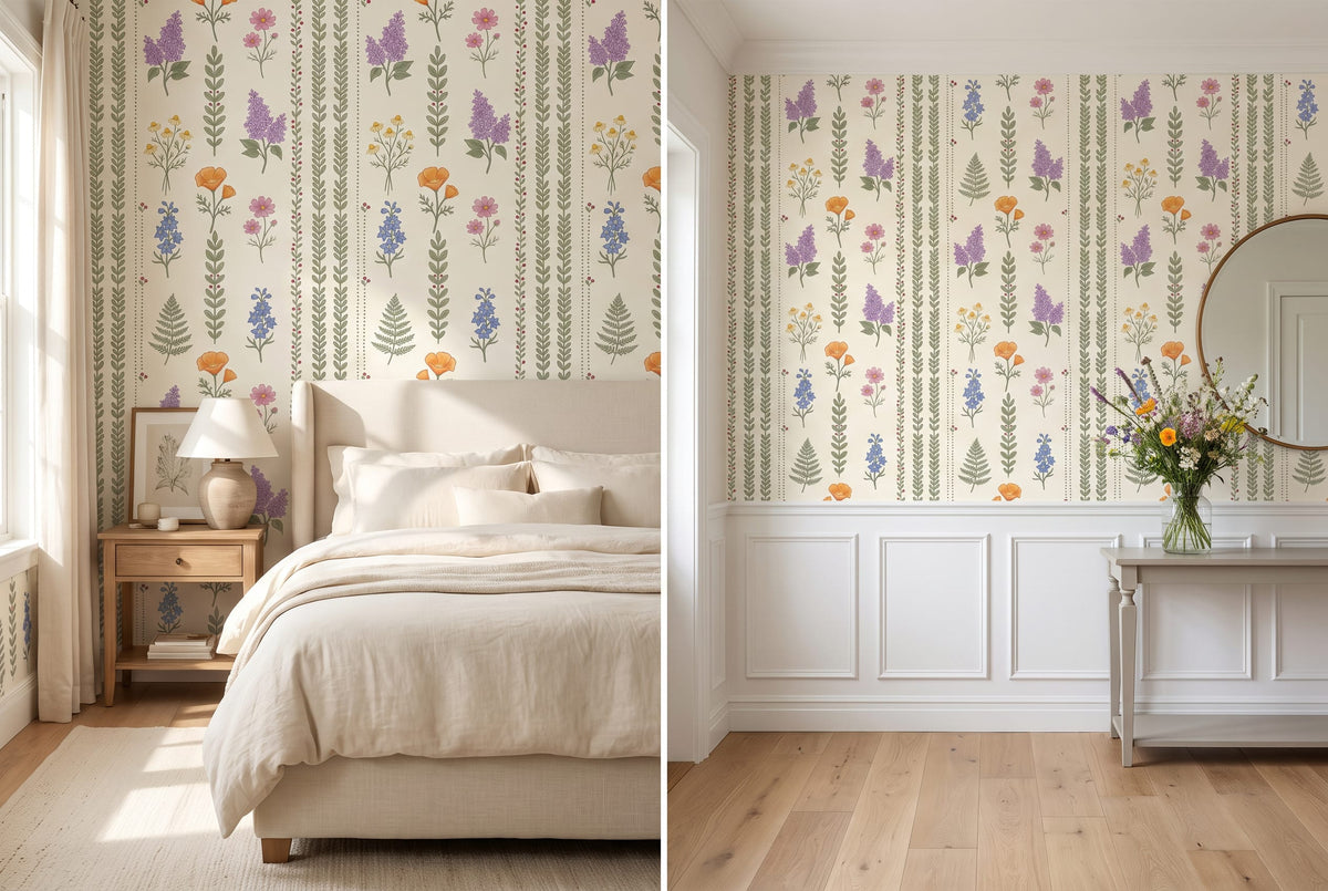 Botanical Wildflower Stripe Wallpaper Mural