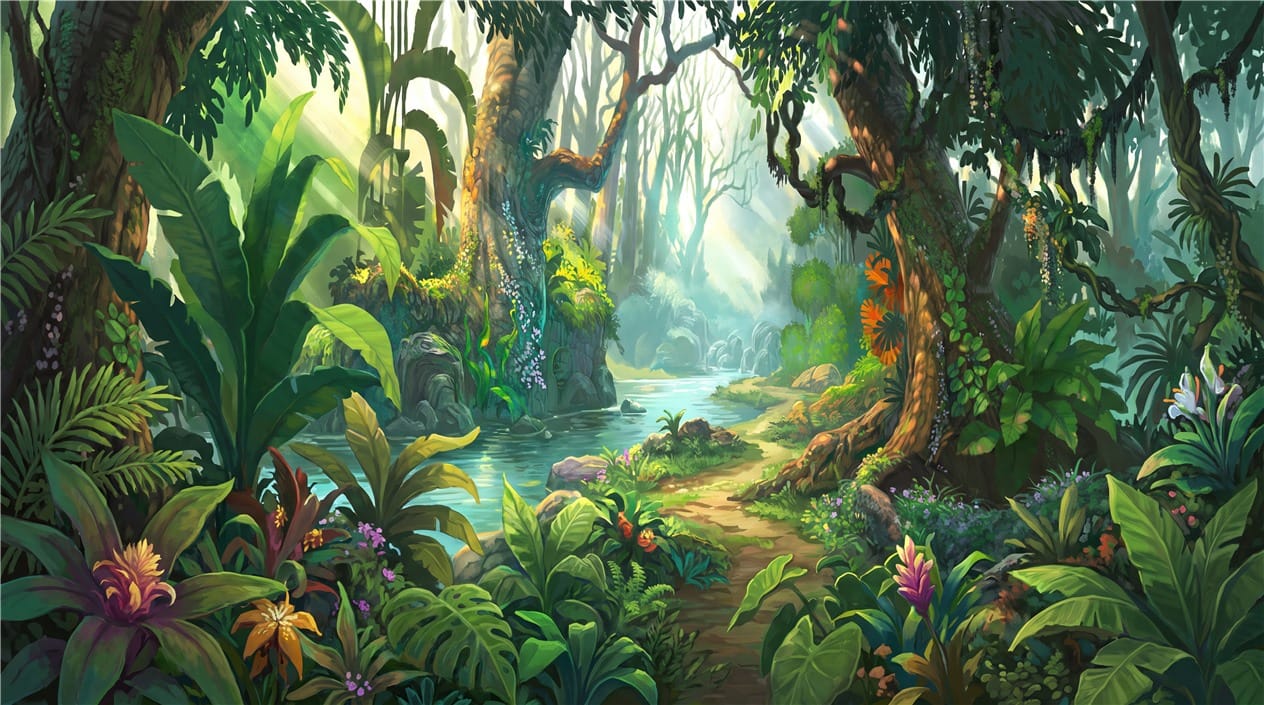 Colourful Tropical River Green Jungle Wallpaper Mural