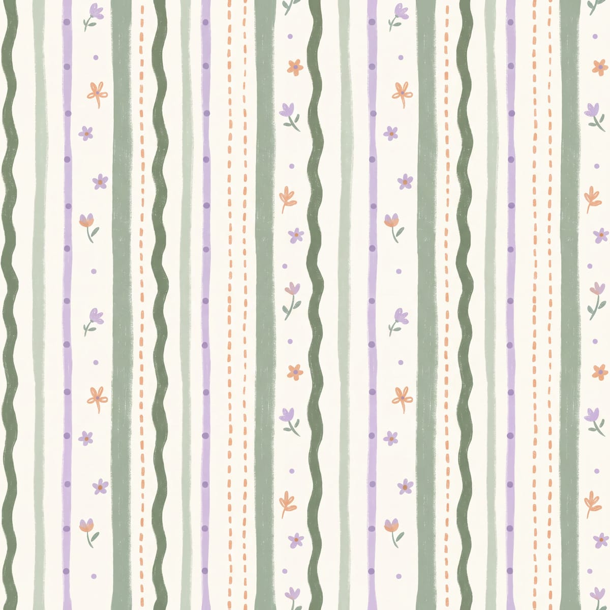 Pastel Wildflower Striped Wallpaper Mural