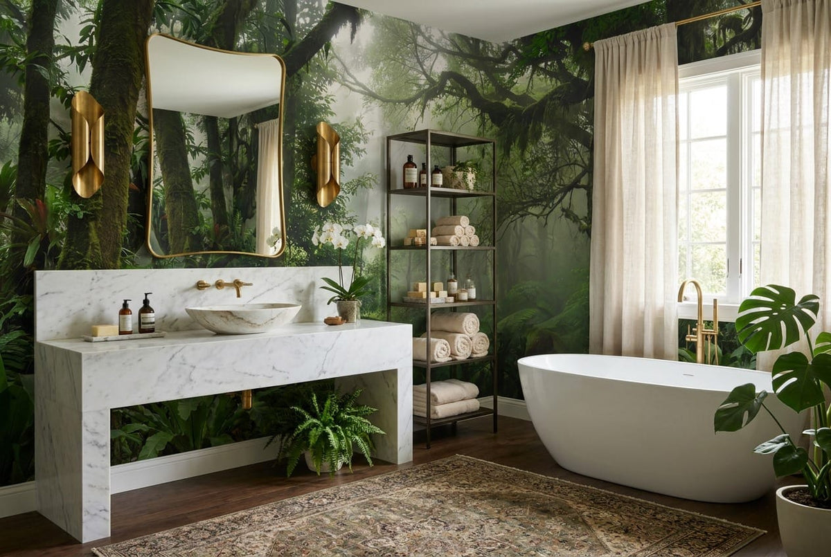 Emerald Mist Ancient Green Jungle Wallpaper Mural in forest