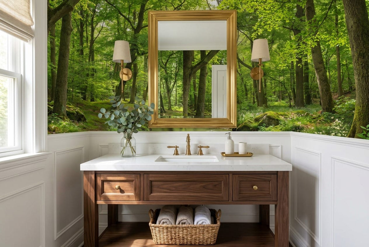 Lush Green Photographic English Forest Green Wallpaper Mural scene image