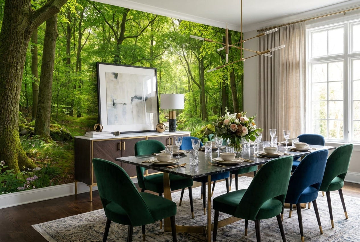 Lush Green Photographic English Forest Green Wallpaper Mural scene image