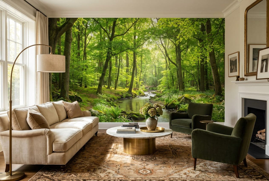 Lush Green Photographic English Forest Green Wallpaper Mural scene image
