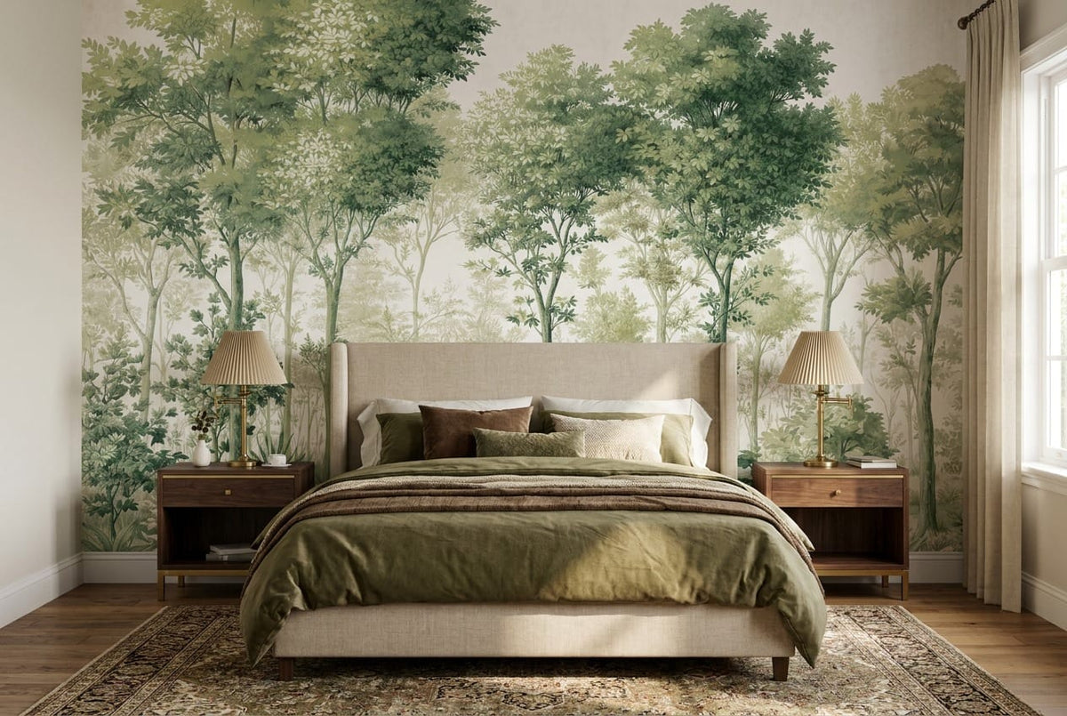 Pale Sage Botanical Nordic Forest Green Wallpaper Mural scene image