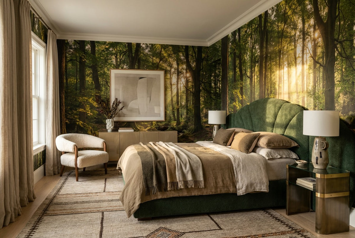 forest sunset wallpaper mural green bedroom custom stick on removable non woven vinyl