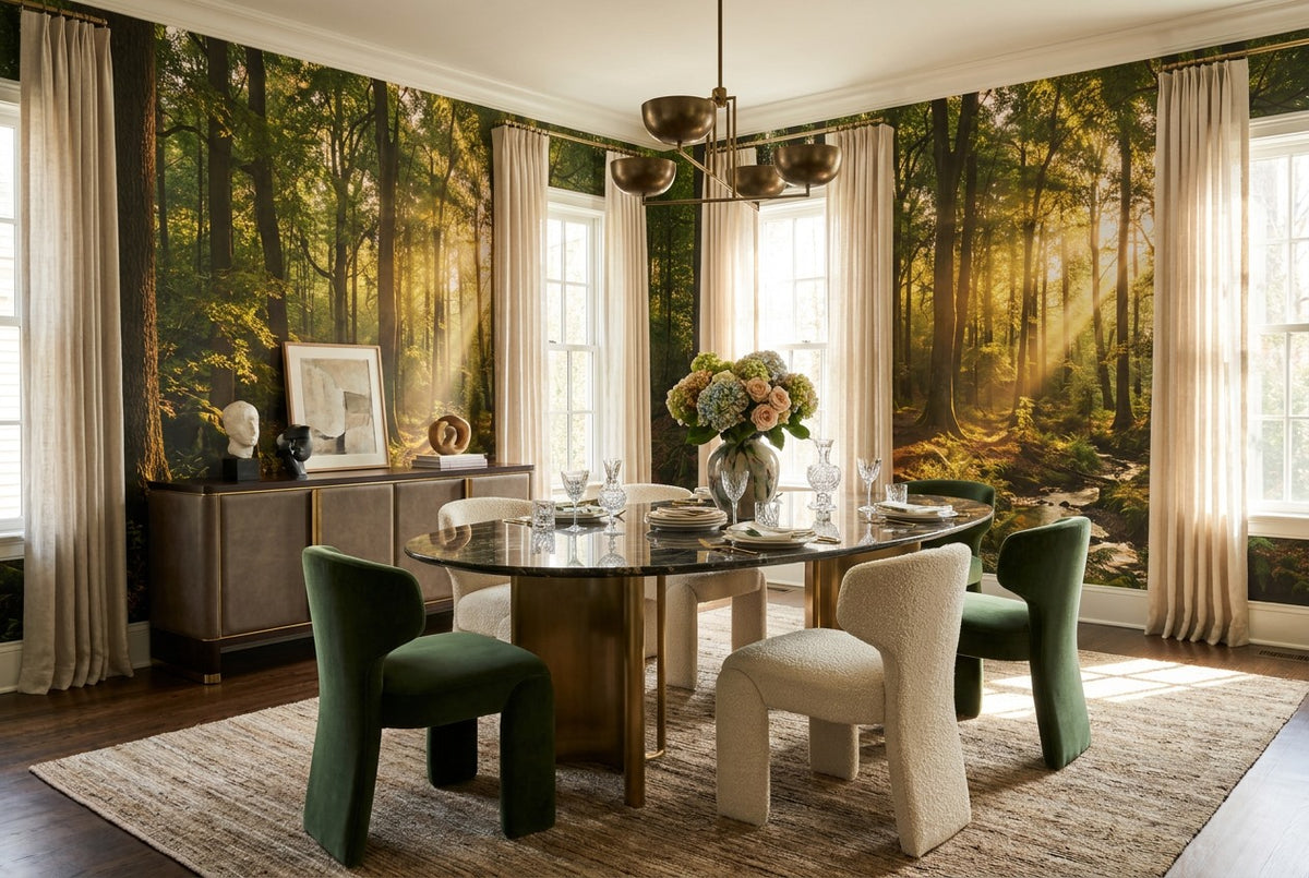 forest sunset wallpaper mural green dining custom stick on removable non woven vinyl