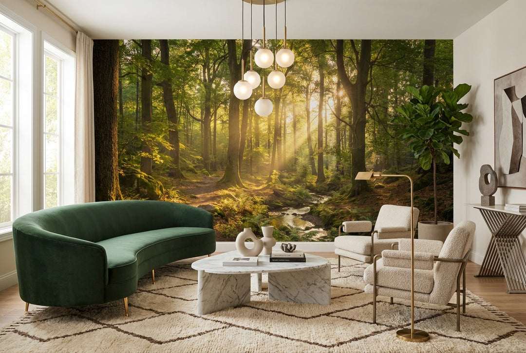 forest sunset wallpaper mural green living custom stick on removable non woven vinyl