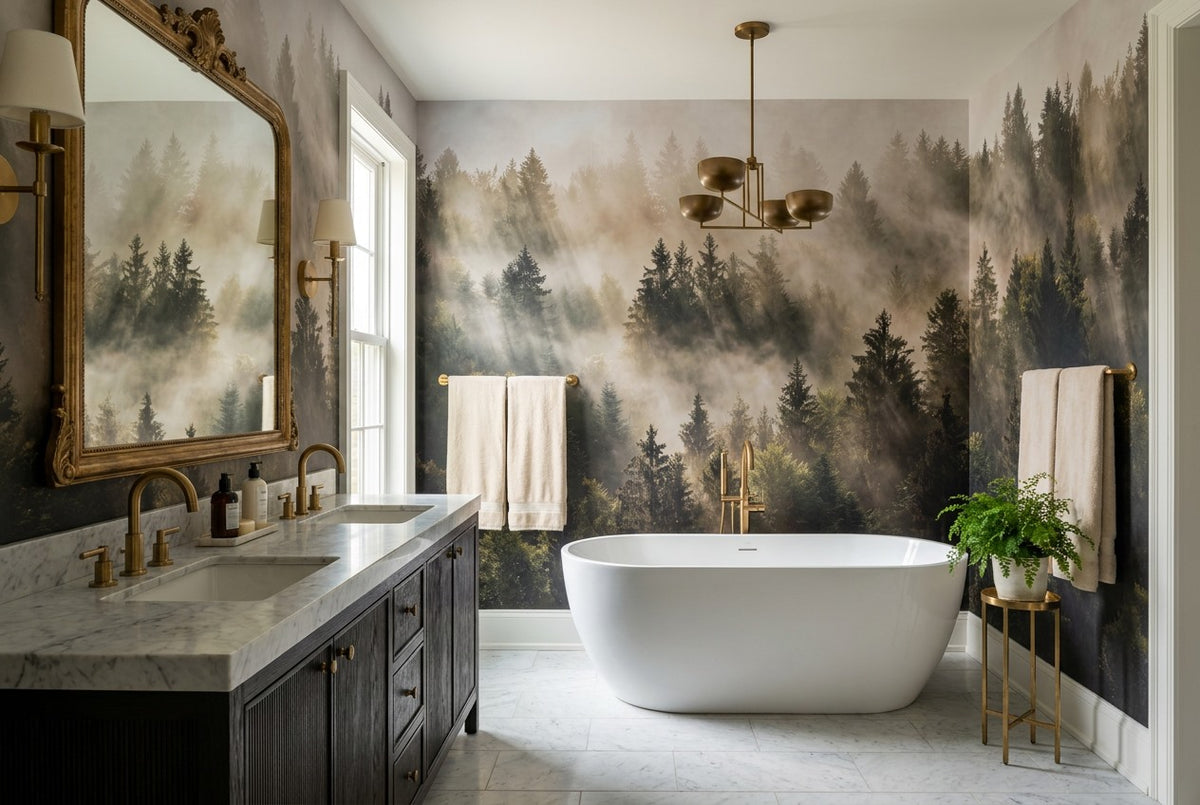 forest sunset wallpaper mural slate bath custom stick on removable non woven vinyl