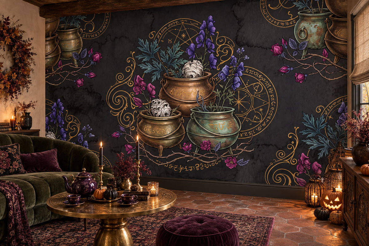 gold cauldrons wallpaper mural tea room custom removable non woven vinyl self adhesive