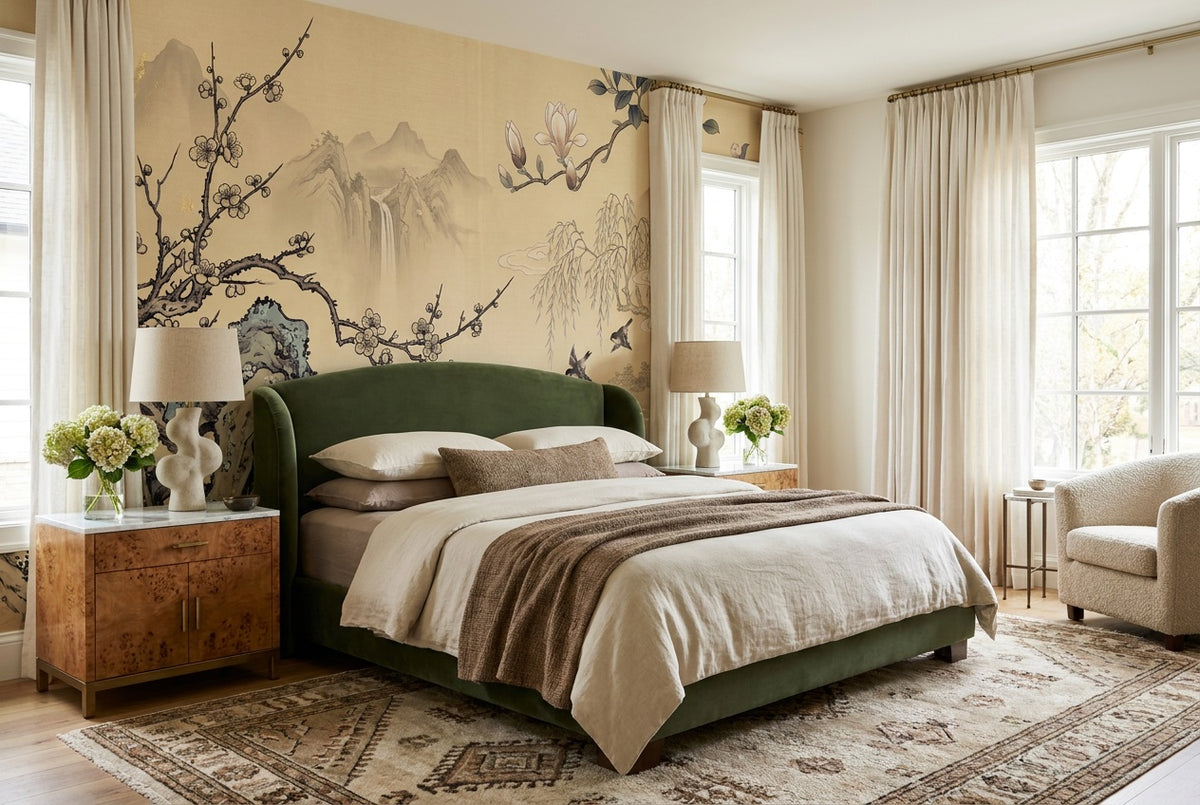 gold flowers bedroom custom peel and stick non woven vinyl removable wallpaper mural
