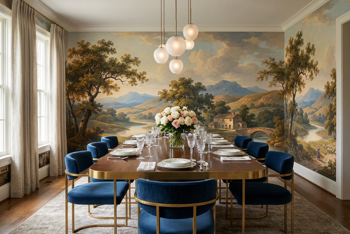 gold landscape dining room custom stick on non woven vinyl removable wallpaper mural